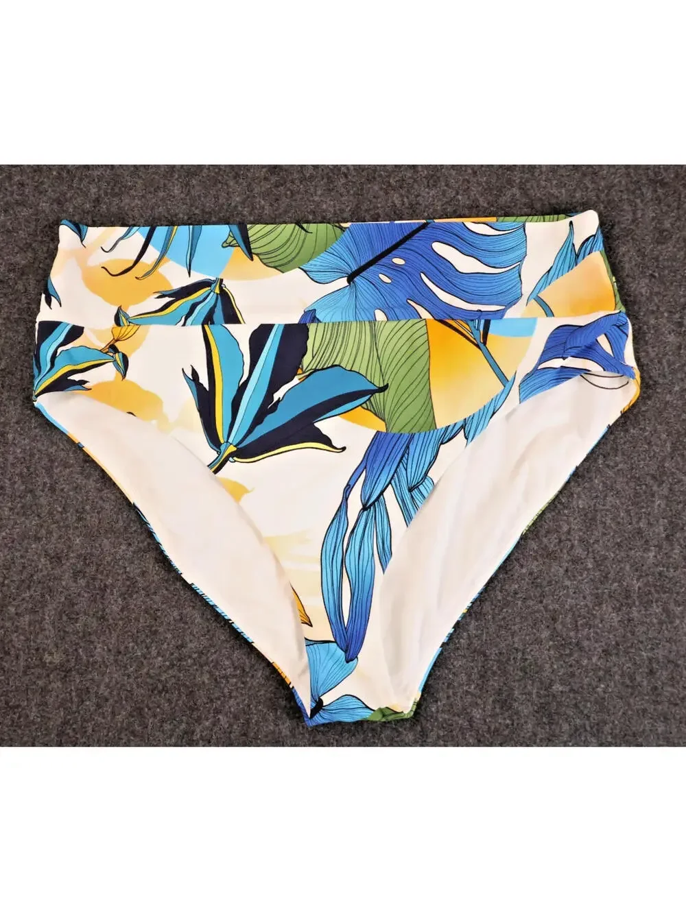 Calia Swim Bottom Womens XL Tropical Leaf Bikini Bottom Blue Green High Rise NWT